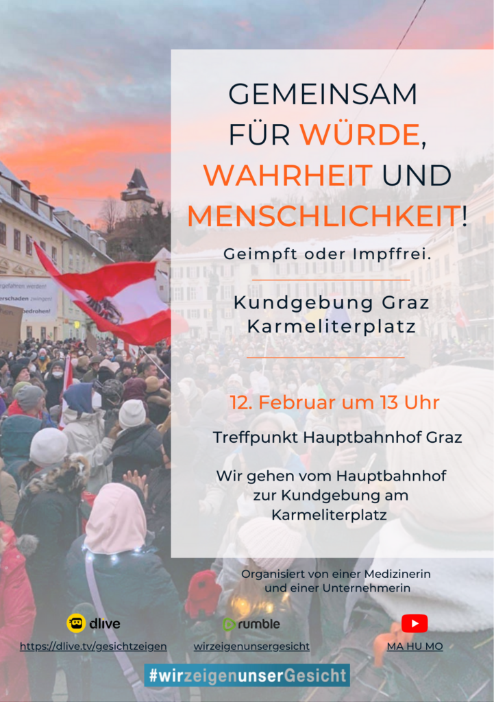 Kundgebung Graz Karmeliterplatz am 12. Februar 2022 um 13 Uhr DEMO